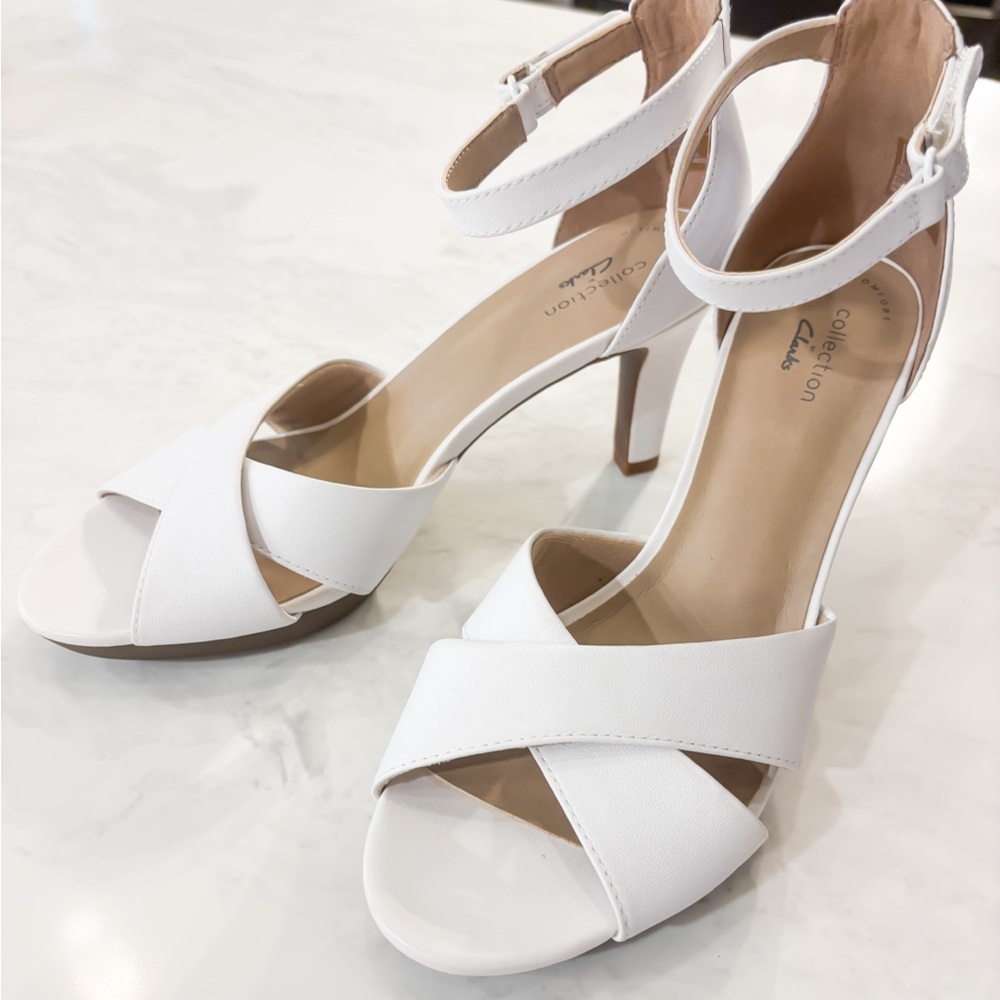 Clarks White Heels Elegant Formal Shoes